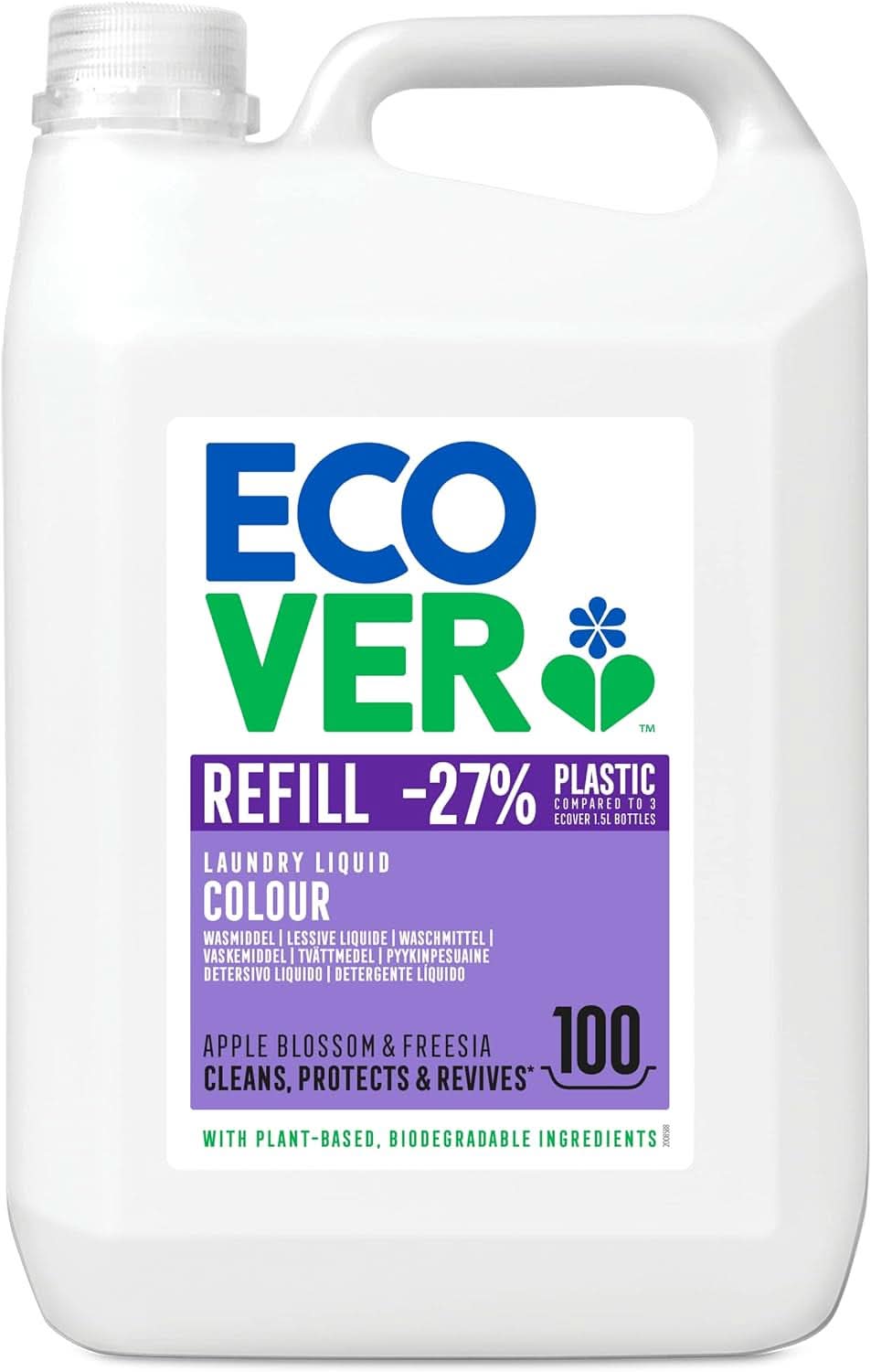 Ecover Detergente para ropa Color Apple Blossom & Freesia, Detergente líquido con ingredientes de origen vegetal para conservar y proteger la ropa Naty Shop 5 litros