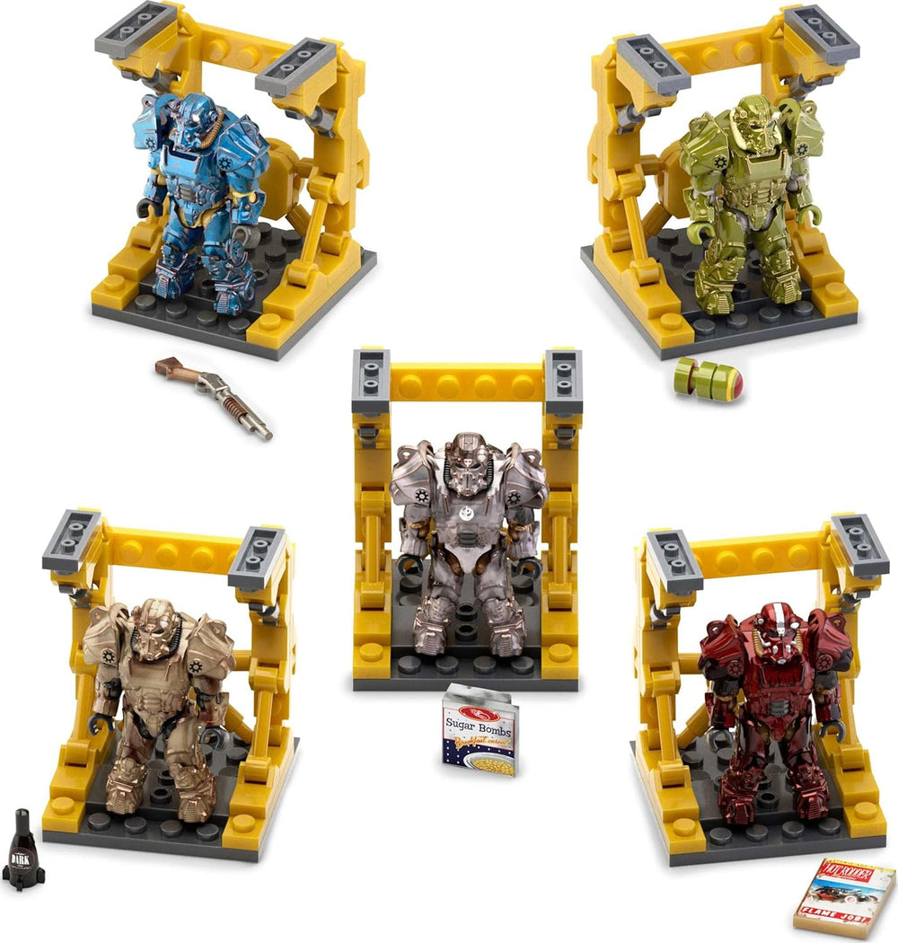 Figuras de acción de MEGA Fallout, colección T-60 Power Armor con 327 piezas, 5 figuras de acción y accesorios para sammler