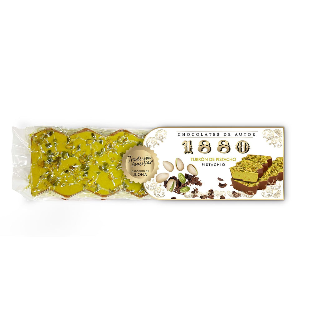 Turrón artesanal de chocolate y pistacho, 200g, textura cremosa, calidad superior, ingredientes finos, sabor auténtico, el turrón más caro del mundo