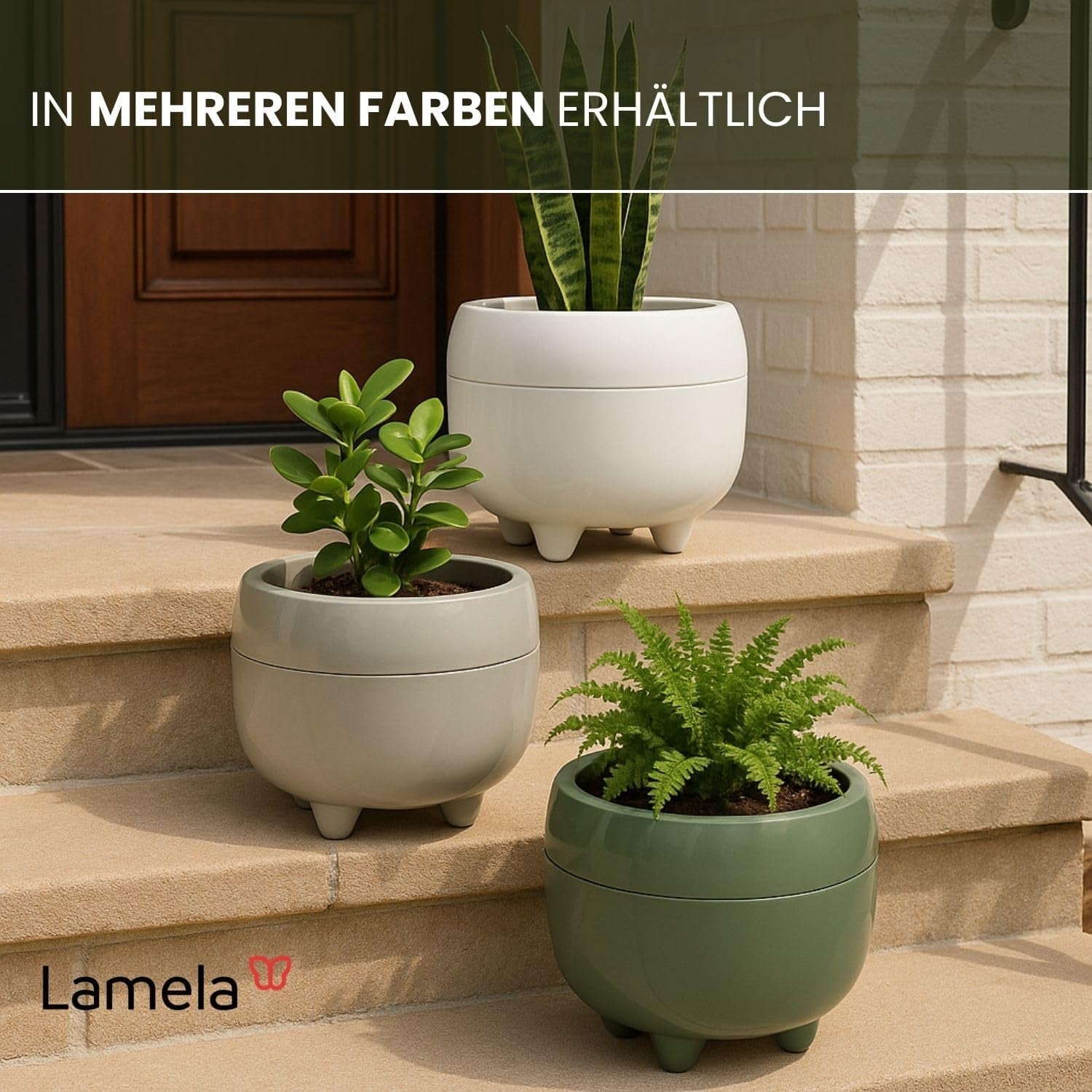 Ghiveci LAMELA cu picioare elegante – Ghiveci bej cu drenaj – Rotund Ø 23 cm, 3L – Ghiveci pentru interior și exterior, bej