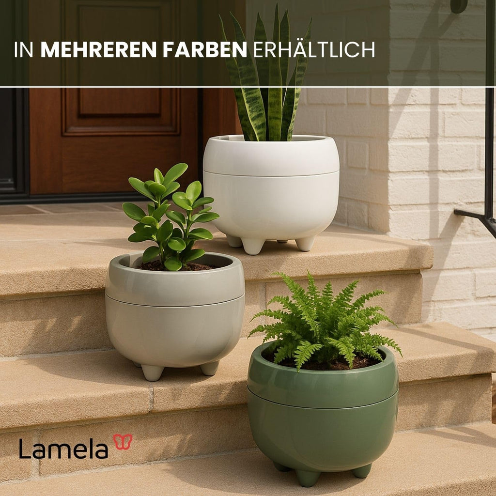 Ghiveci LAMELA cu picioare elegante – Ghiveci bej cu drenaj – Rotund Ø 23 cm, 3L – Ghiveci pentru interior și exterior, bej