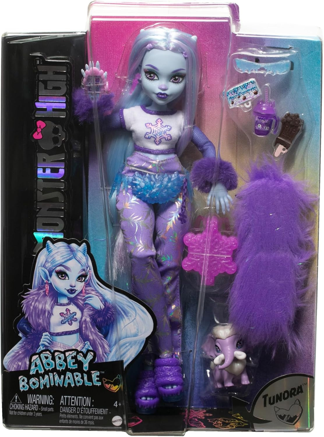 Monster High Abbey Bominable Yeti cu animal de companie Mammoth și accesorii - Aspect înfricoșător de fulg de zăpadă pentru copii cu vârsta de 4 ani și peste, HNF64