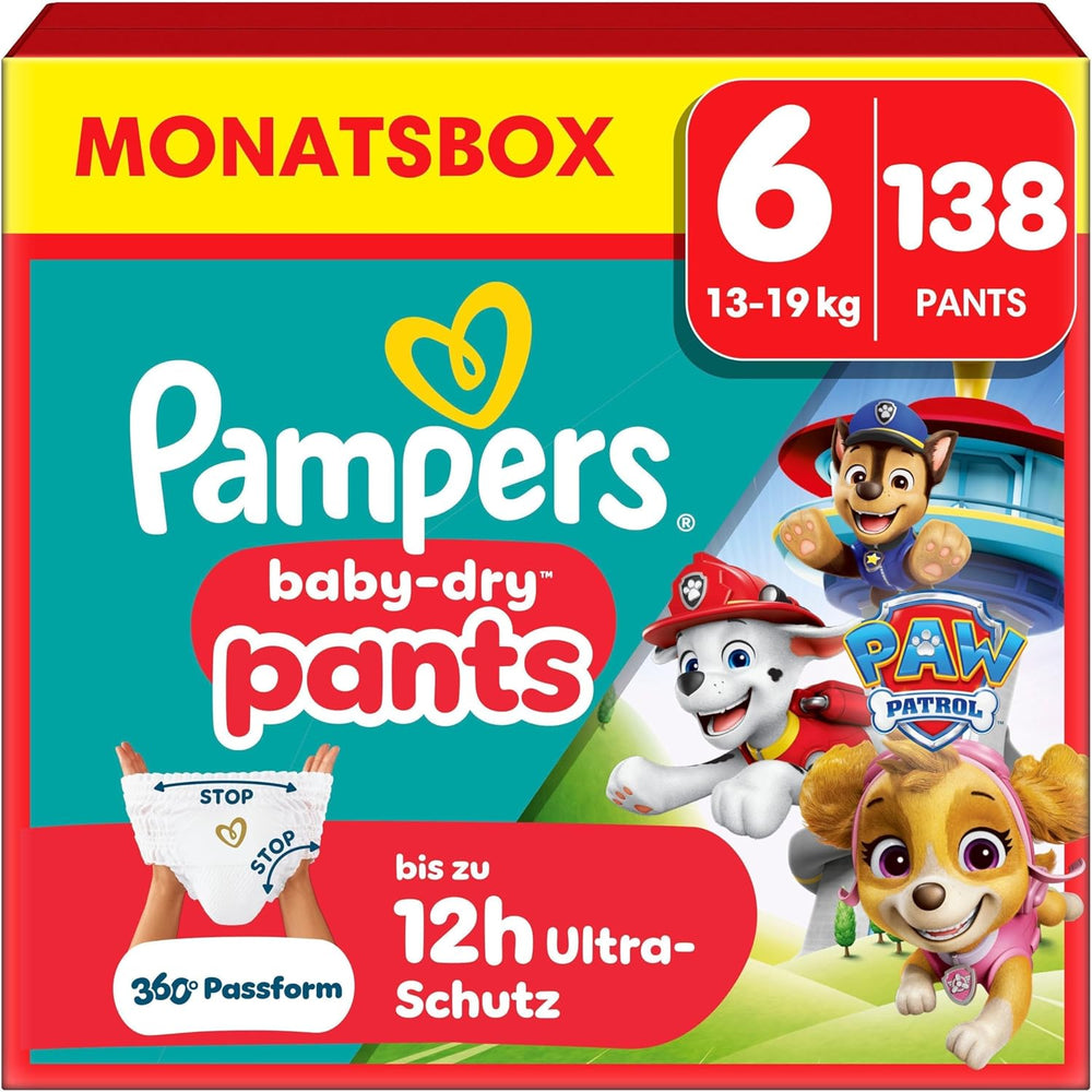 Pampers Baby Dry Pants Diaper Patrol Puppy Edition, talla 5, 160 pañales, 11 kg - 17 kg, ajuste de 360° con tope y sistema de protección