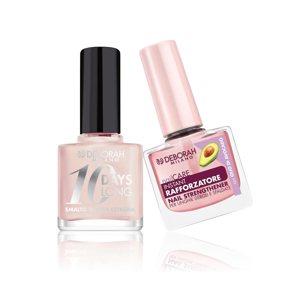 Set de esmaltes Milano para fortalecer las uñas quebradizas e hinchadas, 9,5 ml y esmalte 10 Days Long N.882 Nude Rose, efecto brillante de larga duración, 11 ml