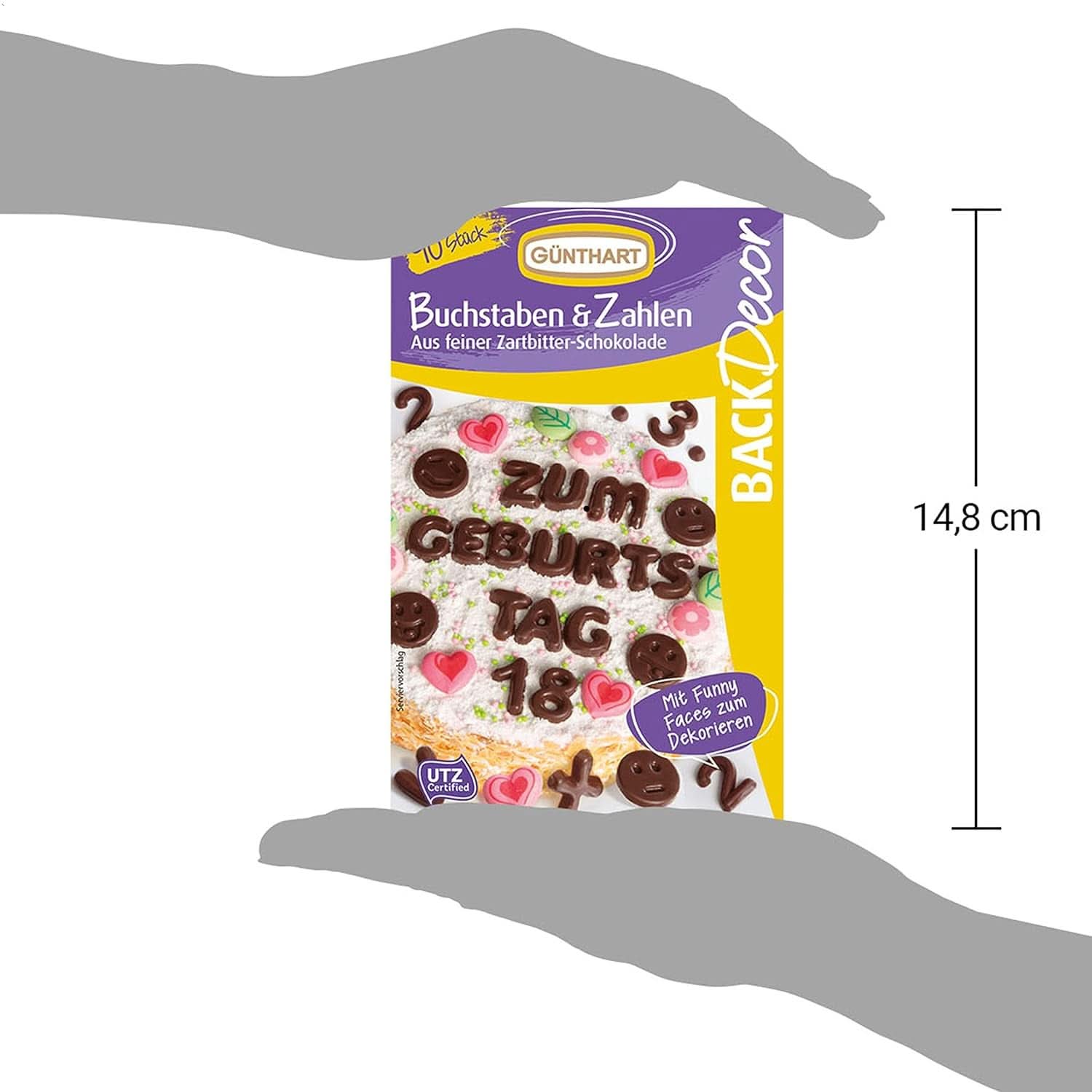 Günthart Backdecor, 90 piezas de letras, alfabeto y números de chocolate en fino chocolate negro, 47 gramos Naty Shop