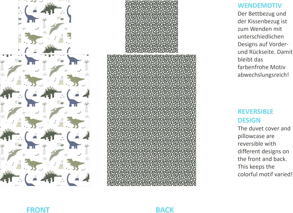 Lenjerie de pat pentru copii, reversibila, Dinozauri Lenjerie de pat - copii Naty Shop