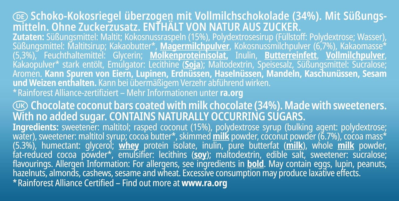 frankonia CHOCOLATE SIN AZÚCAR AÑADIDO barras de chocolate y coco, 100 g (3x33 g)