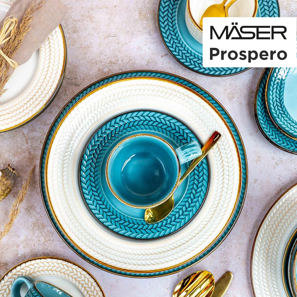 Set de cafea Prospero Premium pentru 4 persoane, calitate restaurant, serviciu de cafea modern cu 12 piese în stil vintage unic, porțelan durabil, albastru