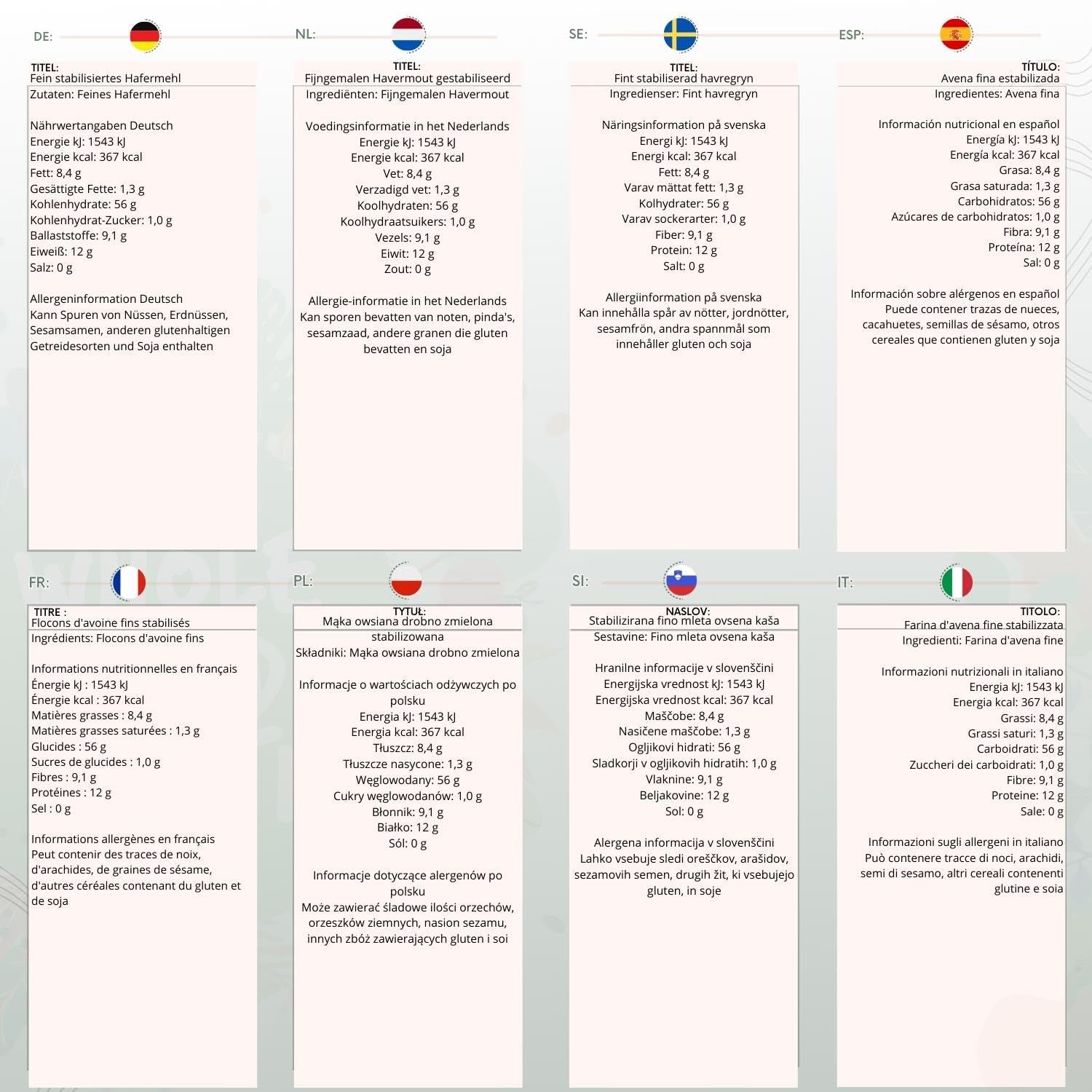 Avena Fina Wholefood Earth - sin OGM - vegana - sin lácteos - sin azúcares añadidos 1 kg