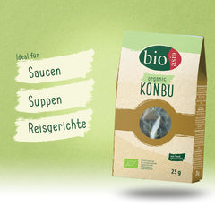 BIOASIA Bio Konbu, Algas 100% naturales, ideal para Aromatisierung von Suppen, Brühen & Aufgüssen, 1 x 25 g