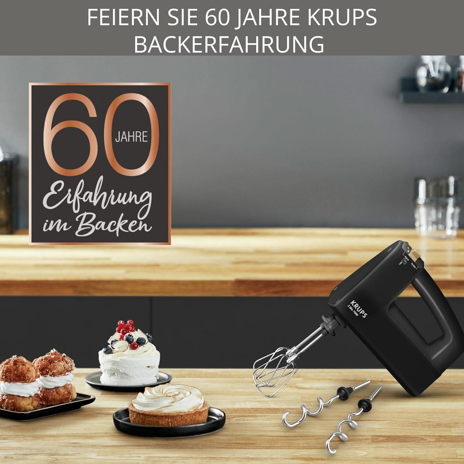 Krups 3Mix 7000 Batidora de mano 60 Jahre Special Edition, 500 Watt, Knet- Und Rührhaken Aus Edelstahl, Langes Netzkabel, Zubehörtasche, F6085811, Schwarz/Kupfer Kitchen Naty Shop