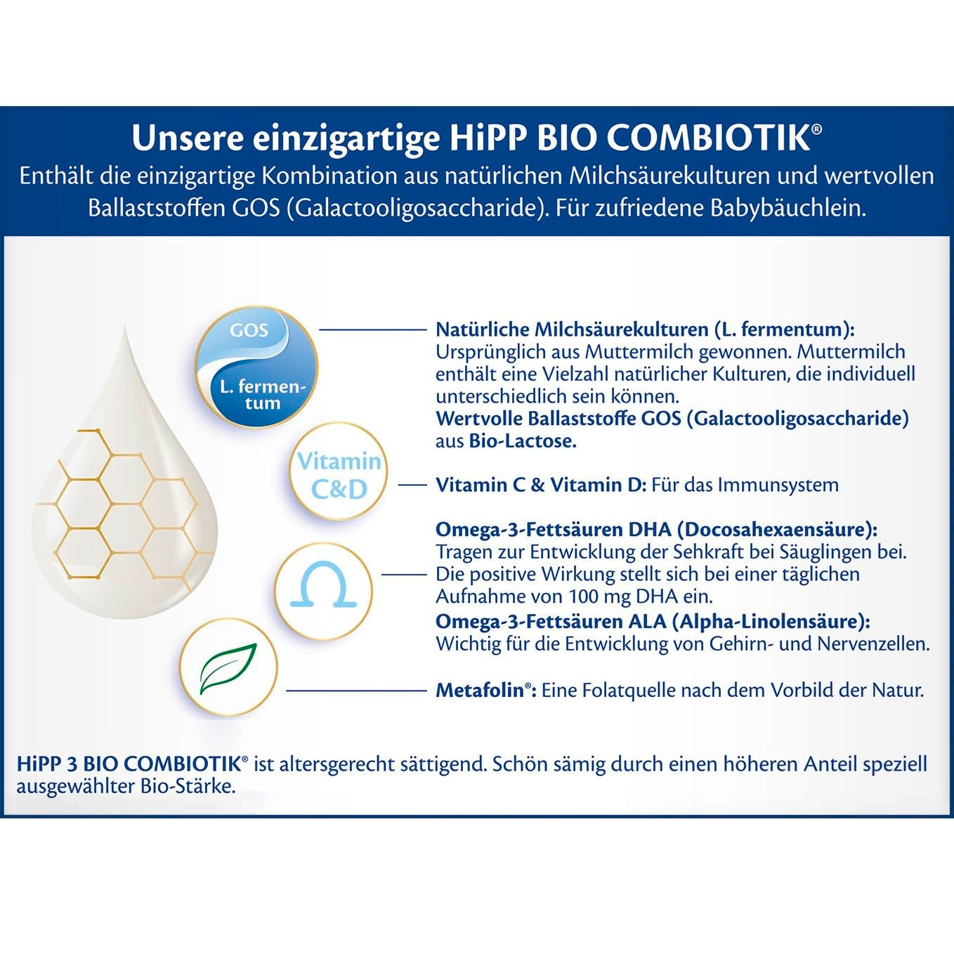 HiPP 3 Organic Combiotik (4 x 600g), leche de continuación a partir de 10 meses, con cultivos naturales de ácido láctico, vitaminas C y D, GOS, Omega-3 (DHA, ALA), de la mejor calidad biológica