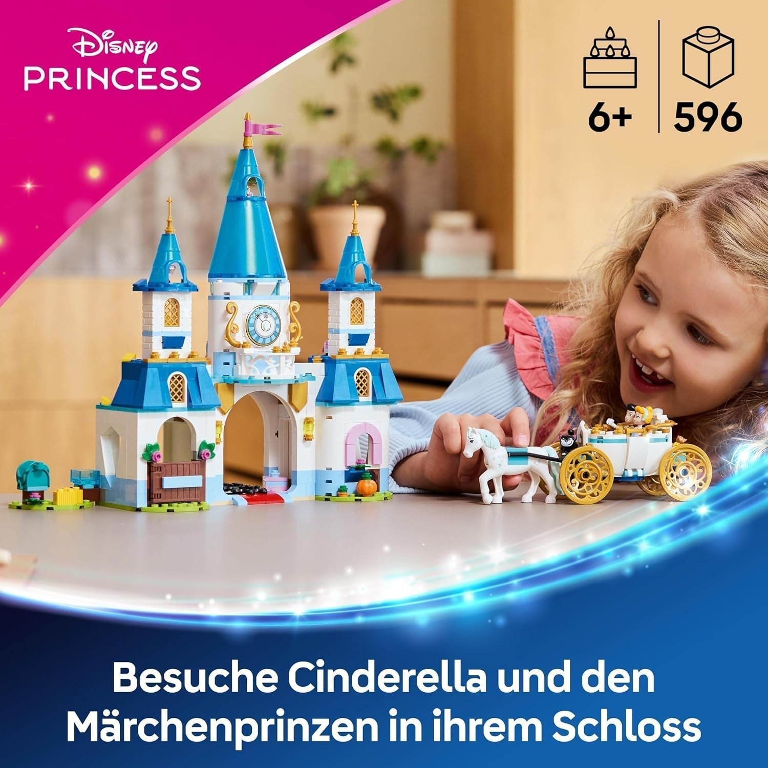LEGO Ç€ Castillo de Disney Princess Cenicienta y carruaje tirado por caballos, set para niñas a partir de 6 años, fantástico juguete con minimuñecas de la princesa Cenicienta y el príncipe azul, idea de regalo para fans de Disney 43275 Juegos de construcción Beuche den LEGO-Store