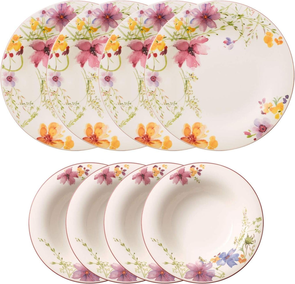 Villeroy & Boch - Mariefleur Gris Set de cafea sau mic dejun din porțelan premium Seturi vesela masa Naty Shop Alb Set Farfurii 8 bucati
