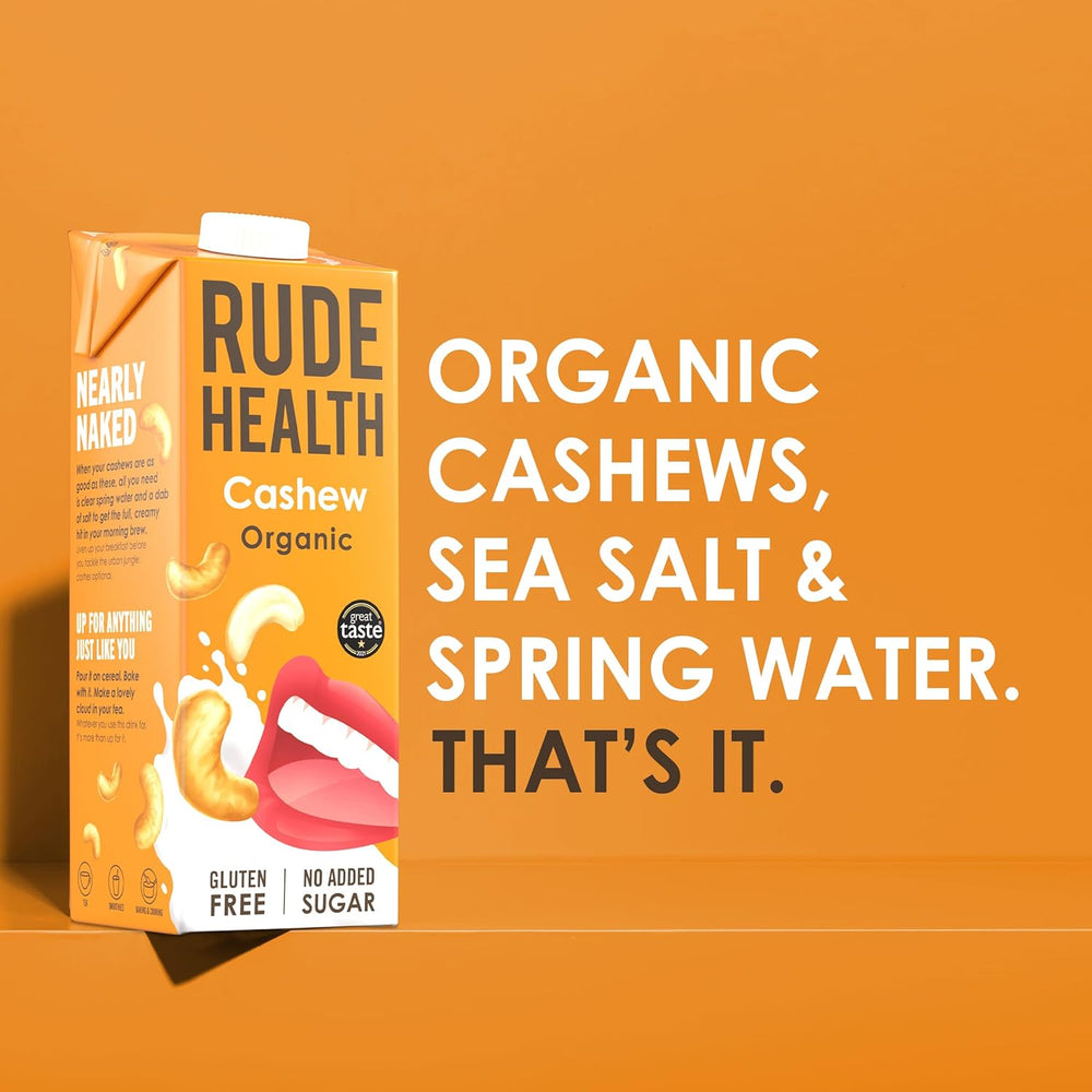 Rude Health 6 x 1 litro de bebida biológica de anacardos, 100 % natural, bio getränk, libre de gluten, ungesüßt, preisgekrönt, gesund & vegan, 100 % recycelbare Verpackung