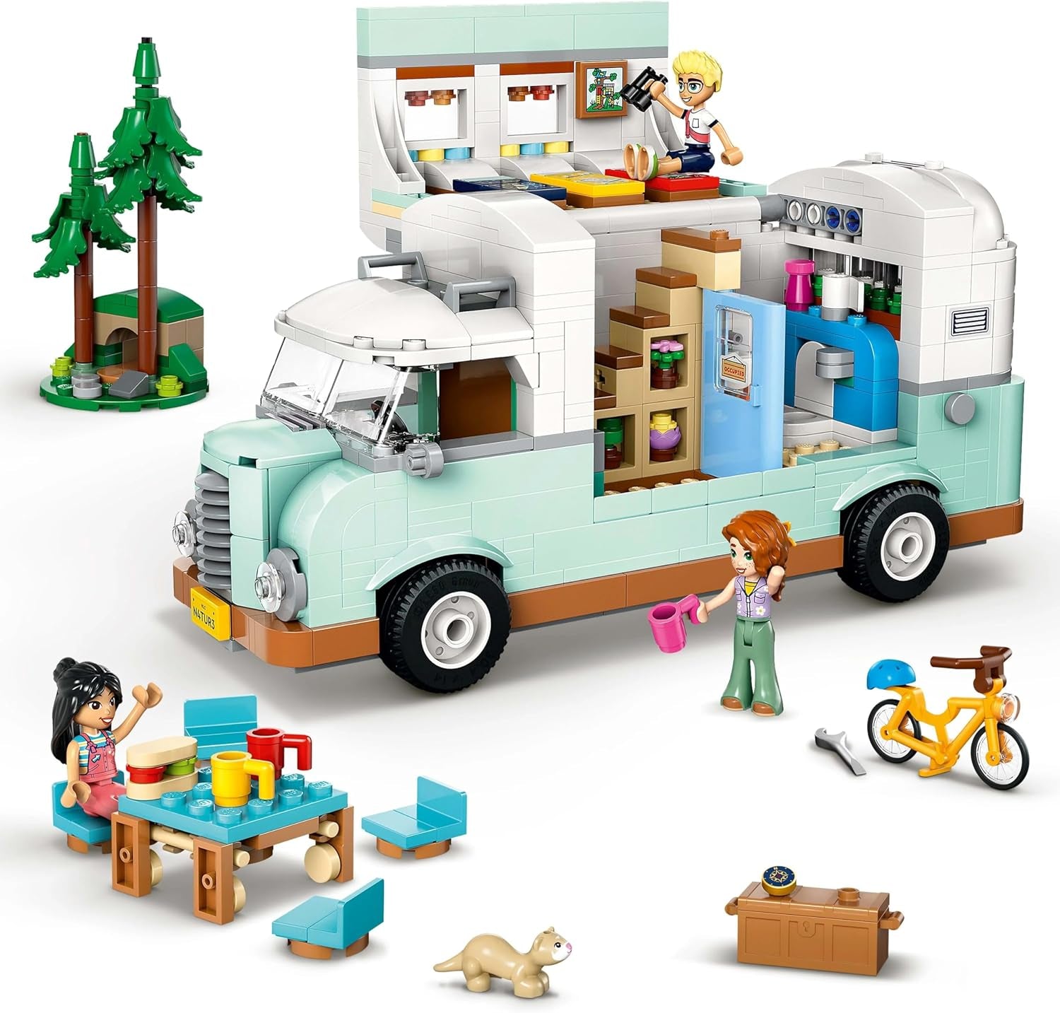LEGO Friends Caravana, juego de construcción de rol con caravana de juguete, regalo para niñas a partir de 7 años, juego creativo con 3 minifiguras y figura del animal hurón 42663 Juegos de construcción Besuche den LEGO-Store