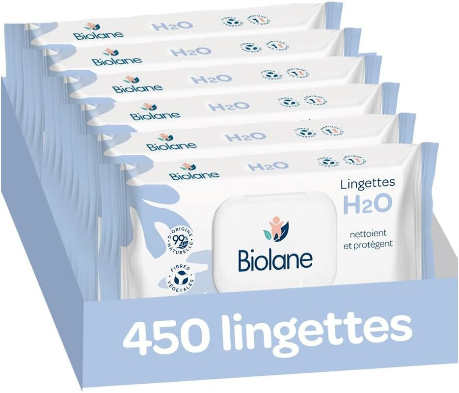 BIOLANE - Toallitas húmedas para bebés con agua - 225 toallitas - 3 x 75 piezas - Limpieza suave y eficaz - Desde el nacimiento - Calidad francesa