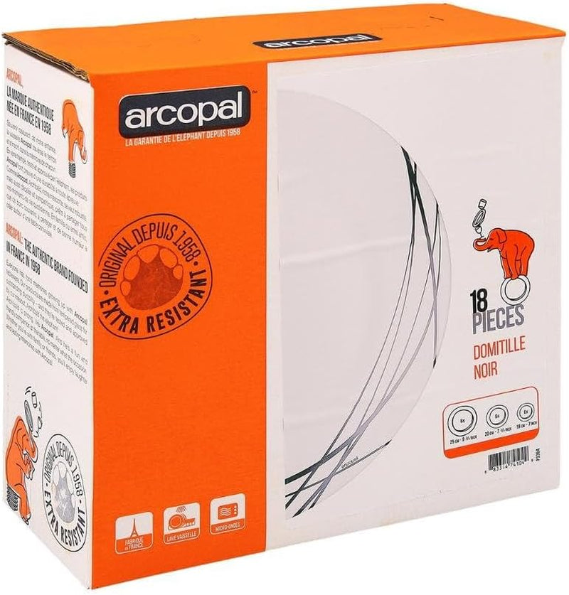 Set de veselă din sticlă opal, extra robust, pentru 6 persoane, fără BPA, 18 piese