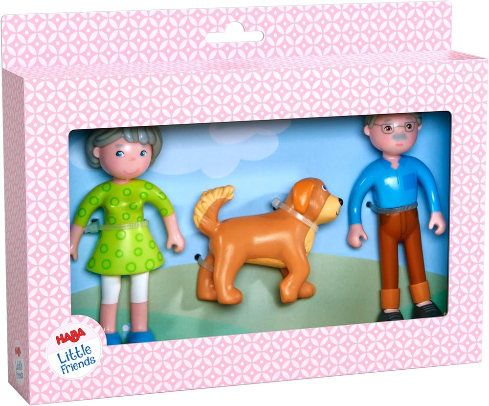HABA 306147 - Little Friends Set de joacă Bunici, Păpuși flexibile și animale Vârste 3+, Multicolor