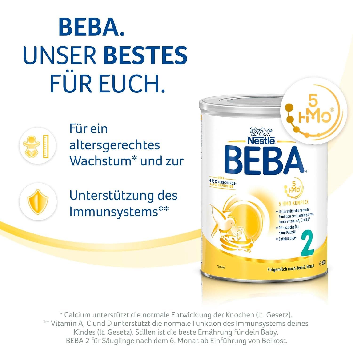 Nestlé BEBA 2 Leche de continuación en polvo a partir de los 6 meses, con complejo 5 HMO, solo lactosa, sin aceite de palma, paquete de 3 (3 X 800G) Mother and Child Naty Shop