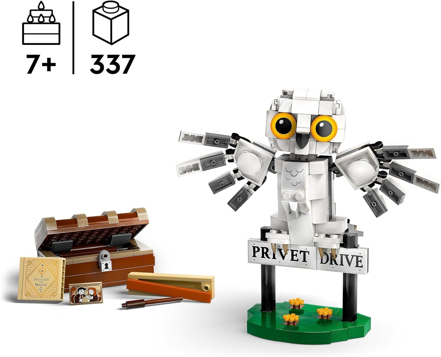 LEGO Harry Potter Hedwig en Privet Drive 4 Set de búho de juguete para niños, figura de animal para construir con maleta de Hogwarts, pequeño regalo para niños, niñas y todos los fans a partir de 7 años 76425 Juegos de construcción Besuche den LEGO-Store
