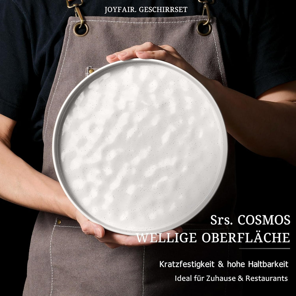 Set de veselă pentru 6 persoane, set de veselă din gresie cu 18 piese, set de farfurii glazurate cu glazură reactivă, farfurii de cină, farfurii de desert și boluri pentru cereale, potrivit pentru cuptorul cu microunde și mașina de spălat vase, alb pătat