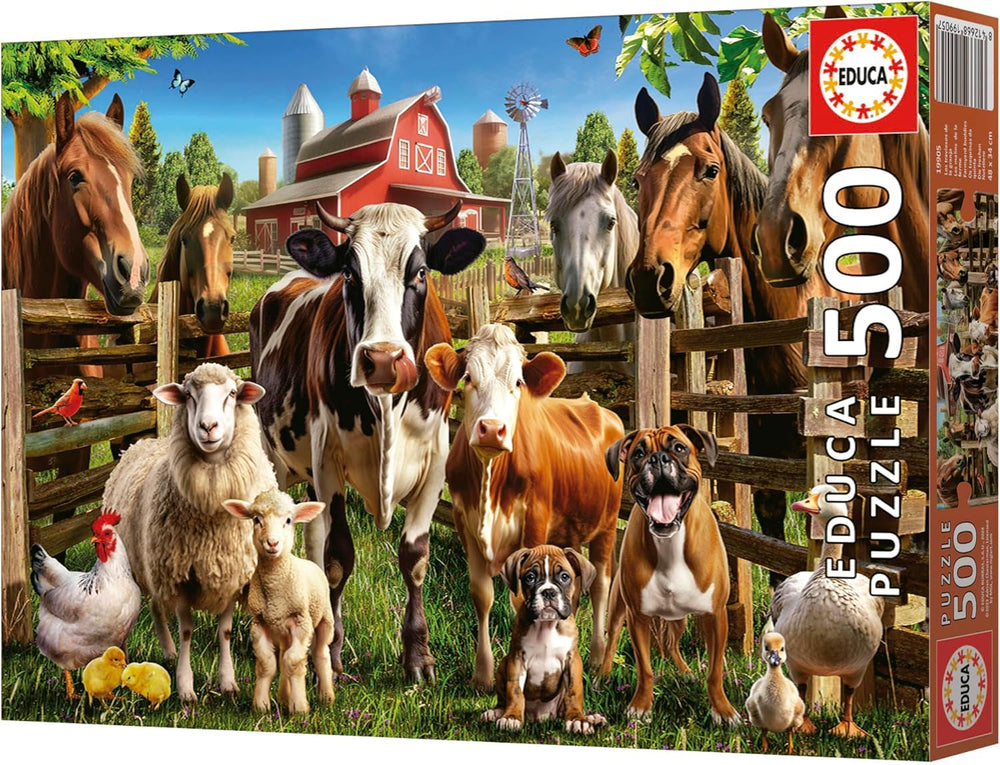 Educa - Puzzle de 500 piezas para adultos | Animales de granja traviesos. Dimensiones: 48 X 34 cm. Incluye pegamento para rompecabezas Fixpuzzle. Durante 11 años (19905) Puzzle Naty Shop
