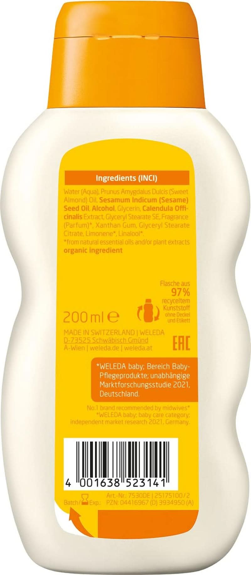 WELEDA Crema de baño Bebé Caléndula Bio - con aceite de almendras, 200 ml Madre e Hijo Naty Shop