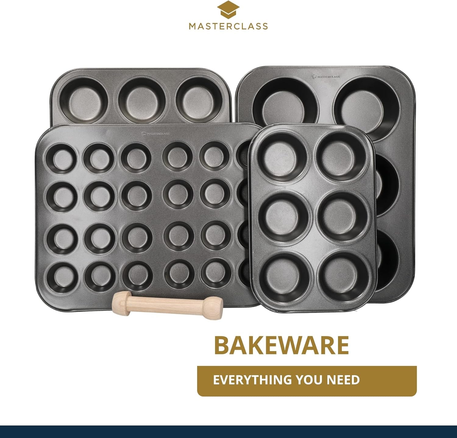 Mini molde para tarta Masterclass 24 agujeros 1 mm de espesor Acero al carbono duradero 35x27 cm Gris Naty Shop