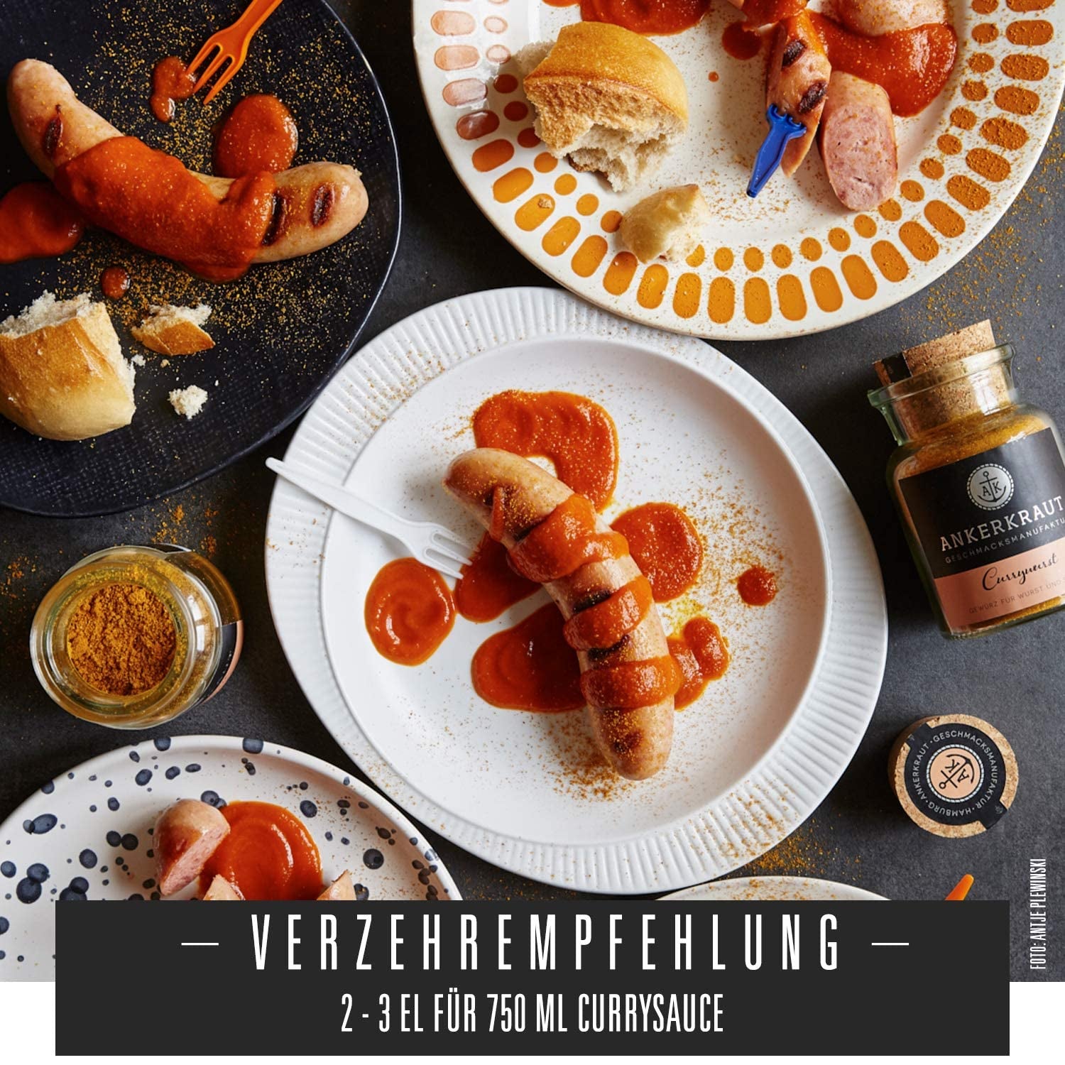 Ankerkraut Currywurst, 90 g en vaso de corcho, Gewürzmischung zum Anmischen selbstgemachter Currywurst-Sauce oder als Topping