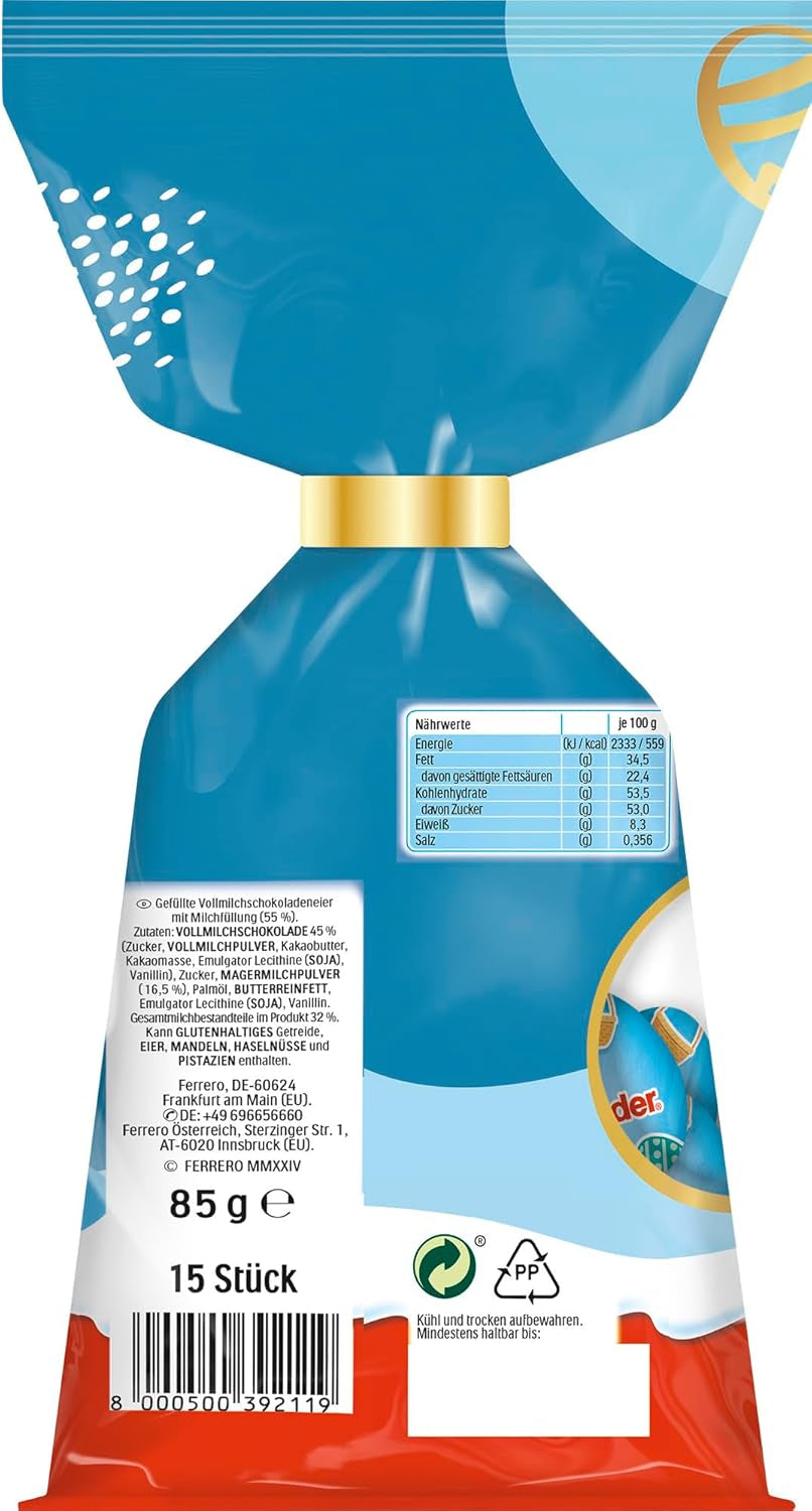 Mini Huevos Kinder Leche | 85g – Deliciosos Huevos de Chocolate de Pascua – Dulces de Pascua – Suave relleno de leche cubierto de chocolate con leche – Perfecto para la canasta de Pascua – Para compartir