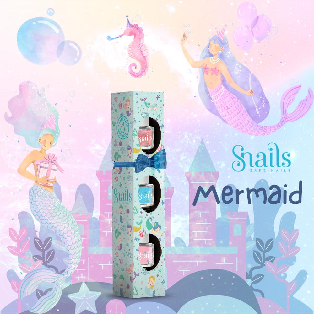 Snails Kids Set de regalo de esmalte de uñas 510407, Mini sirena 3x5ml, a base de agua, lavable, seguro, vegano