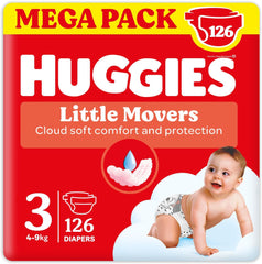 Pañales Huggies Ultra Comfort/Little Movers, tamaño 3 (4-9 kg), diseño Disney, absorbentes, protección total, 126 unidades