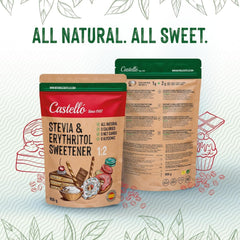 Stevia + Eritritol 1:2 Süßstoff | 1G = 2G Zucker | 100% Natürlicher Zuckerersatz - 0 Kalorien - 0 Glykämischer Index - Keto Und Paleo - 0 Netto-Kohlenhidrato - Kein GVO - Castello since 1907 - 850 G Edulcorantes Naty Shop
