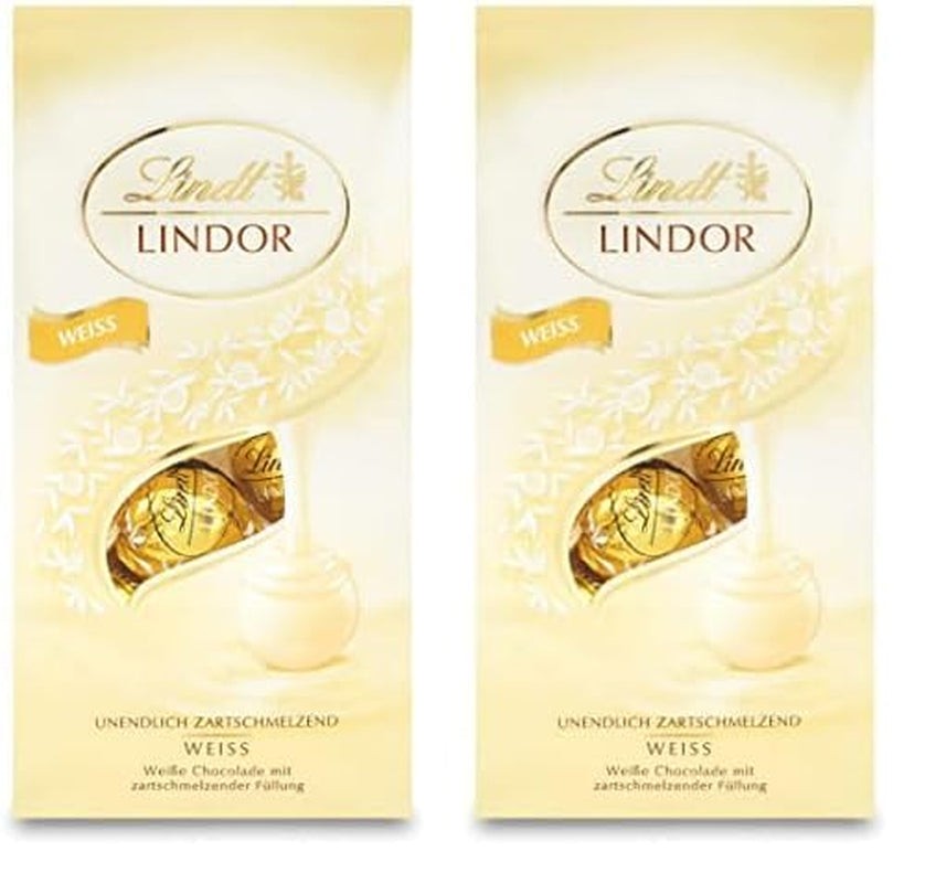 Bolitas de chocolate blanco Lindt LINDOR | Bolsa de 137g | Aprox. 10 bolitas de chocolate blanco con relleno que se deshace en la boca | Set de regalo de chocolate | Set de regalo de chocolate (paquete de 2)