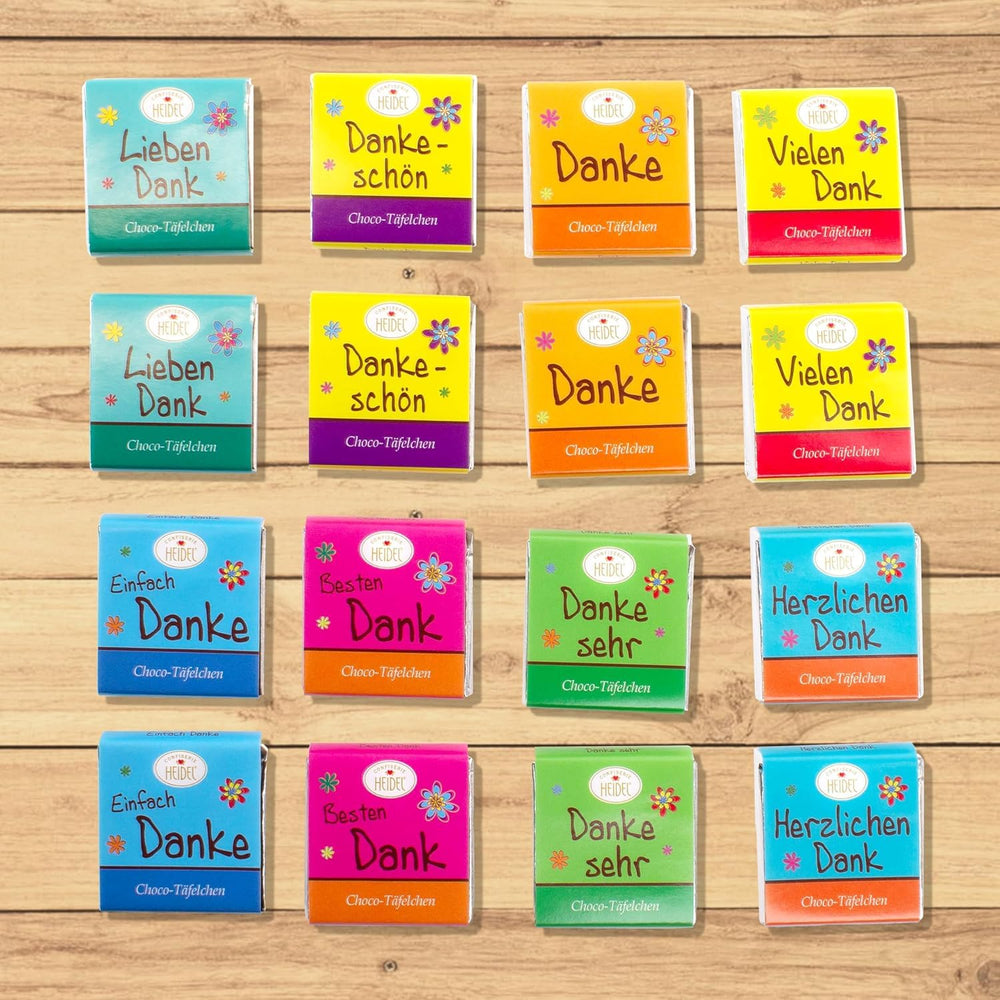 Barras de chocolate con leche Heidel Thank You 3x80 g, 16 minibarras de 5 g por paquete, Varias expresiones de agradecimiento, Exquisita idea de regalo