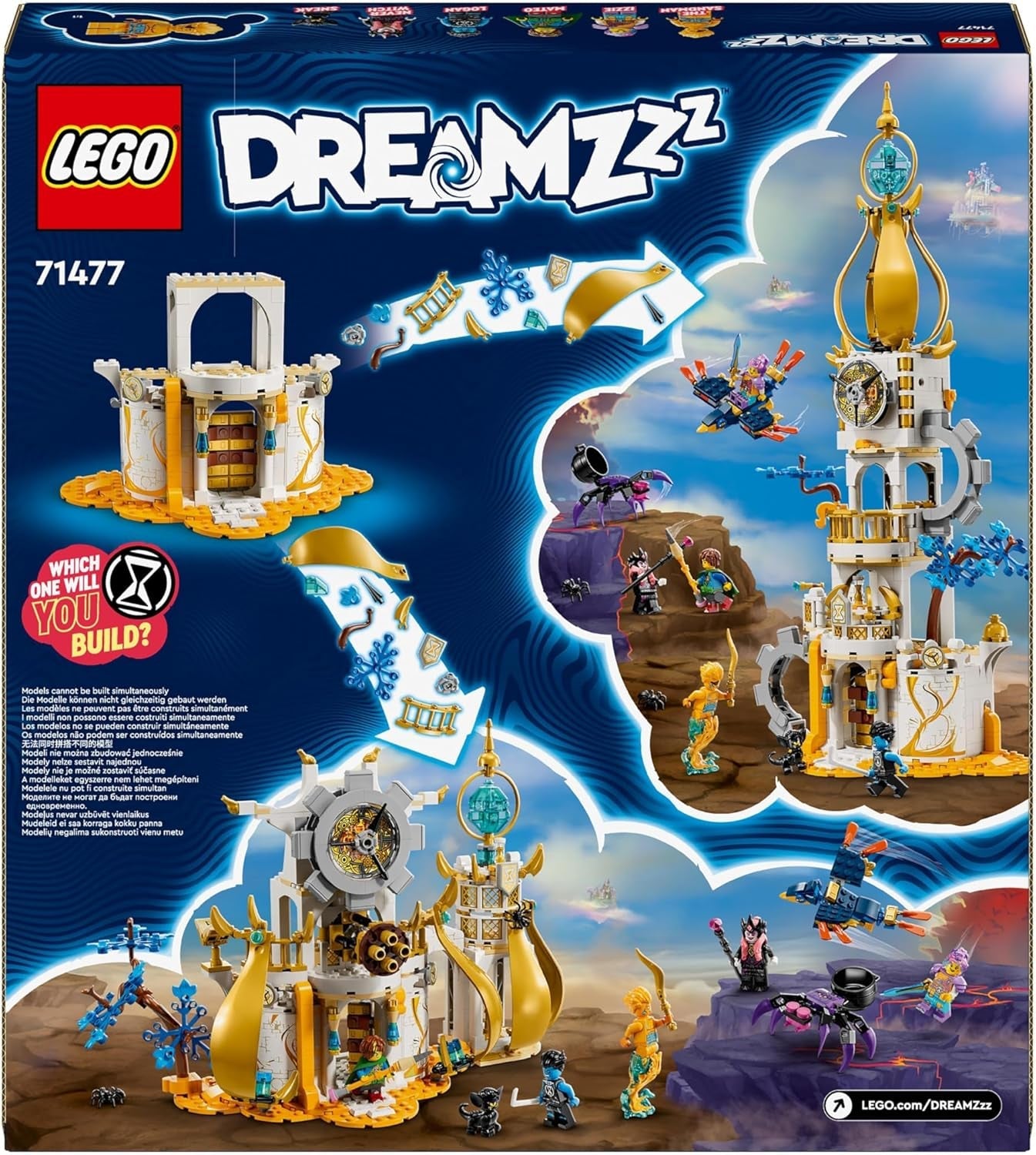 LEGO DREAMZzz 2-in-1 Turm des Sandmanns, Schloss-Spielzeug für Kinder zum Bauen, Set mit Fantasy-Tieren inklusive Spinne und Vogel, Geschenk für Mädchen und Jungen ab 9 Jahren 71477