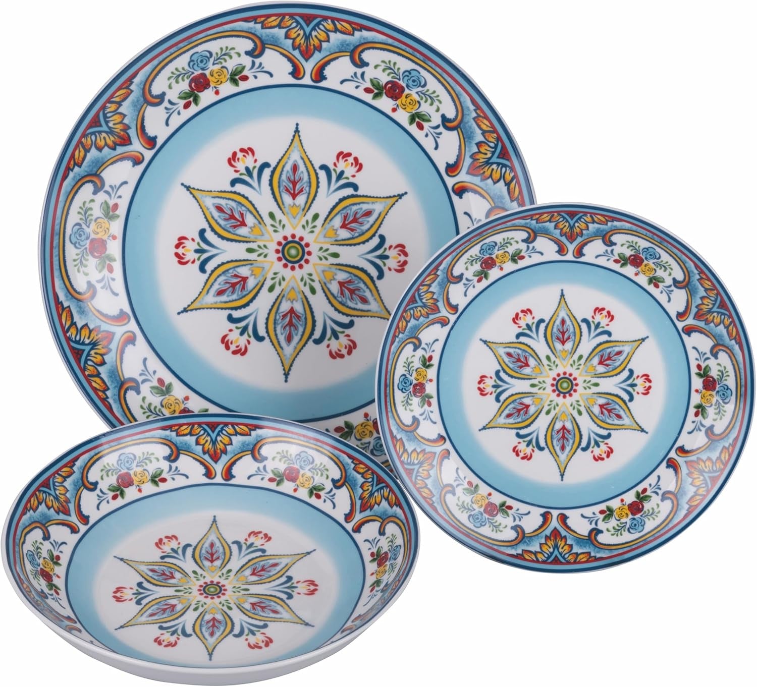 Serviciu de masă din porțelan cu 18 piese, 6 seturi diferite de farfurii, Andaluzia