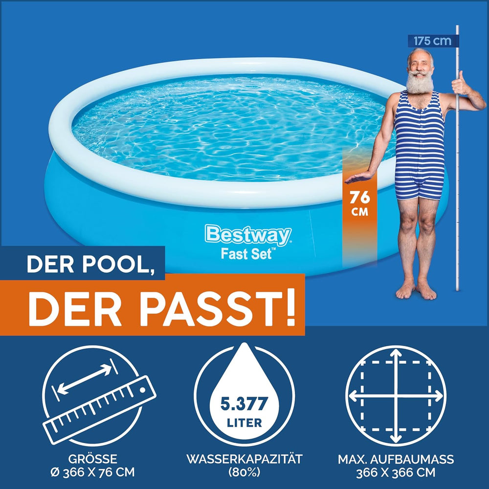 Piscina Bestway Fast Set, sin bomba, azul, 366 x 76 cm, sin accesorios