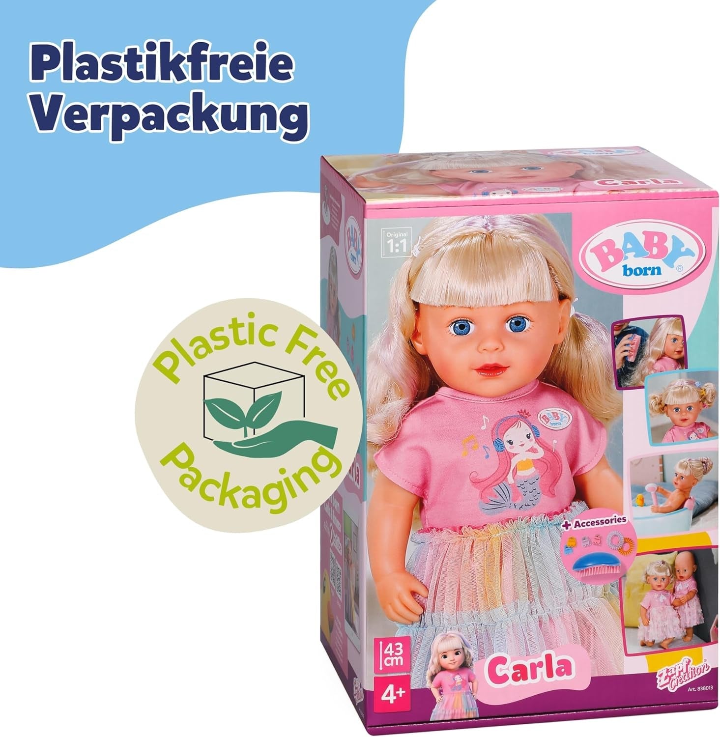BABY born Carla - păpușă de 43 cm - păr blond de înaltă calitate cu șuvițe - nu necesită baterii - potrivită pentru copii de la 4 ani în sus - include 7 accesorii, roz