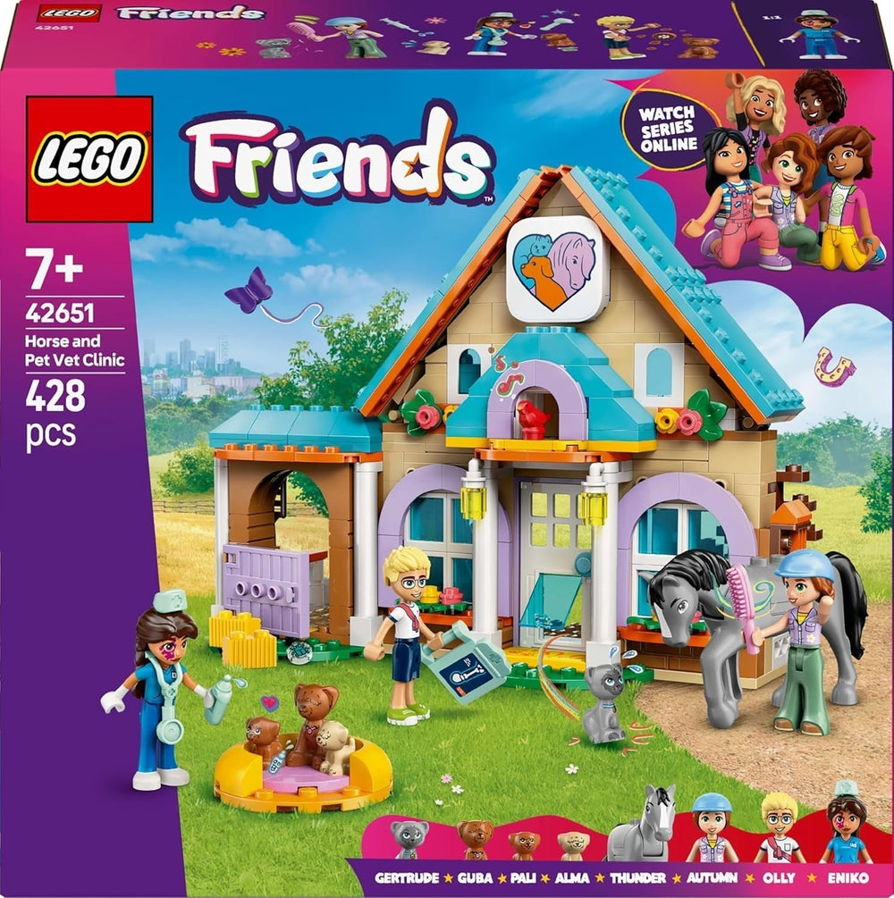LEGO Friends Gabinete veterinario para caballos y mascotas, set de construcción y juego para juegos de rol imaginativos con 3 minifiguras y 5 figuras de animales, idea de regalo para niñas de 7 años 42651 Juegos de construcción Besuche den LEGO-Store