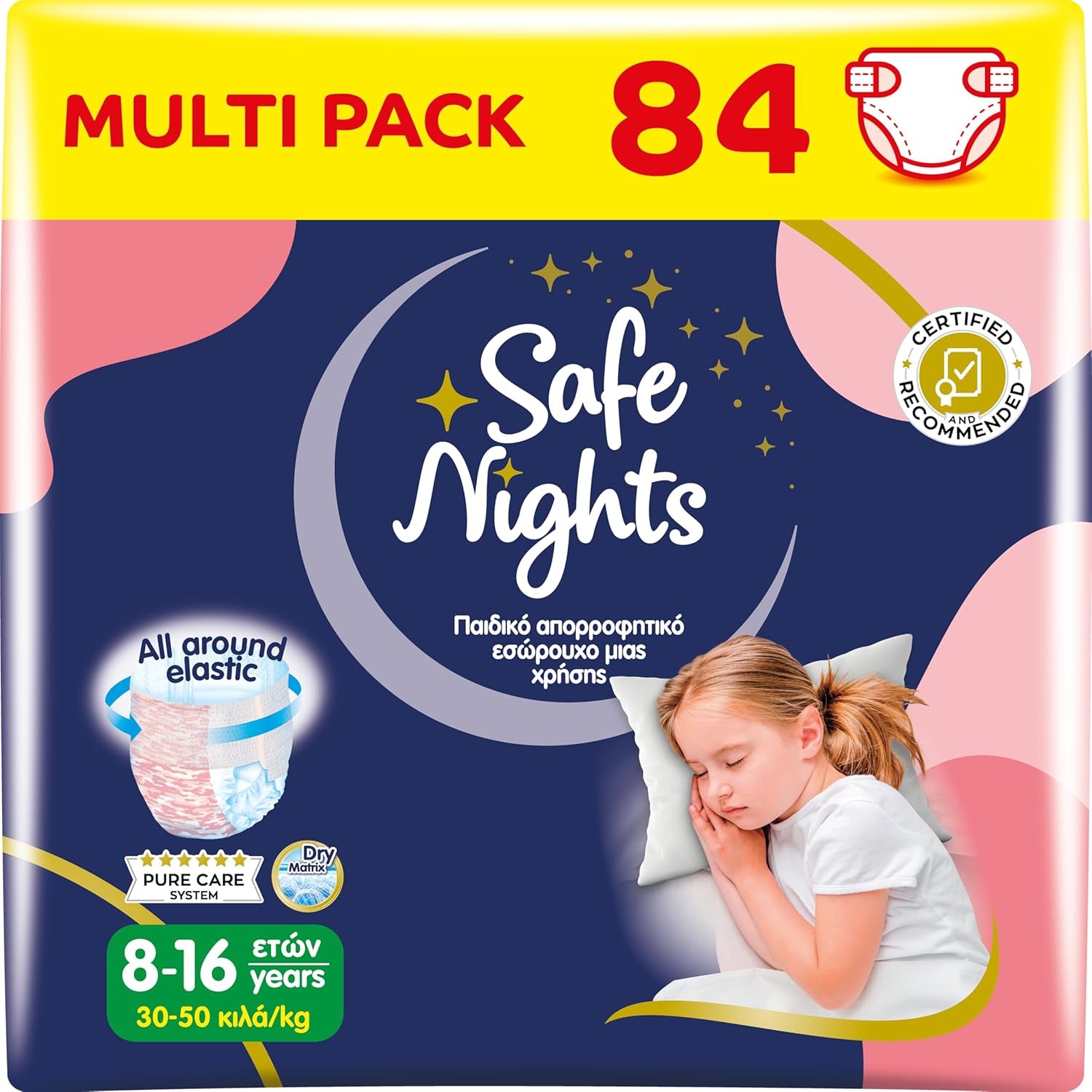 Safe Nights Girl, Ropa de dormir absorbente para niñas de 8 a 16 años (30 a 50 kg), paquete de 14