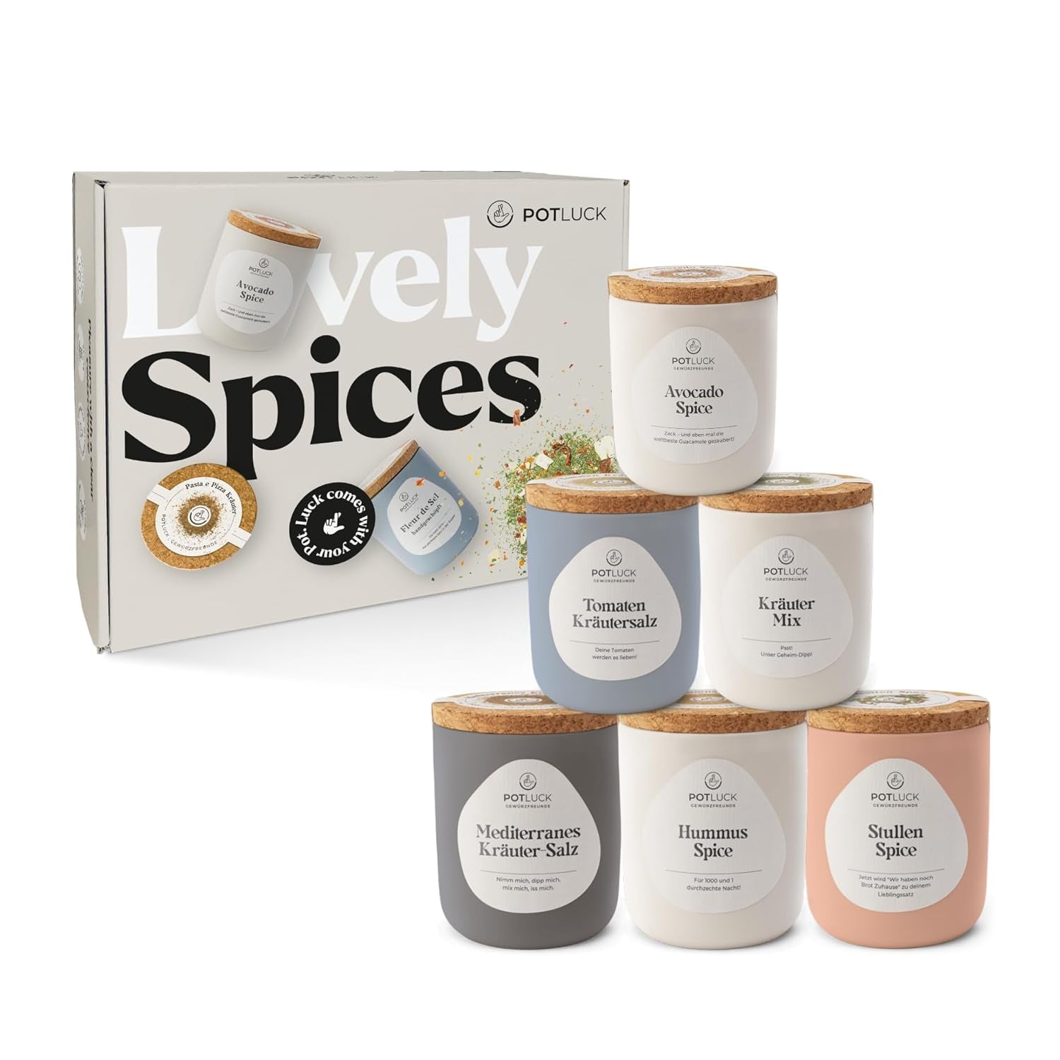 Comida compartida | Juego de 6 unidades para amantes de las ensaladas | Gewürzmischungen im Keramiktopf | Vegano, sin gluten y con ingredientes naturales