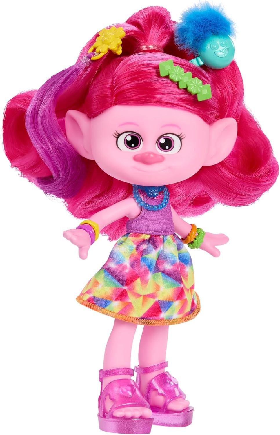 Mattel DREAMWORKS TROLLS Together Strong - păpușă de modă Hair-Tastic Queen Poppy - 15+ accesorii, pieptene cu sclipici, gel cu sclipici lavabil, pentru copii cu vârsta peste 3 ani, HNF25 Papusi Naty Shop