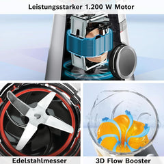 Bosch Batidora de pie Vitapower Serie 4 MMB6172SN, Verbesserte Version, 10 Jahre Motorgarantie, Edelstahl-Klingen, 1.5L Glassbehälter, Spülmaschinenfeste Teile, 30.000 U/Min, 1200 W, Silver Kitchen Naty Shop