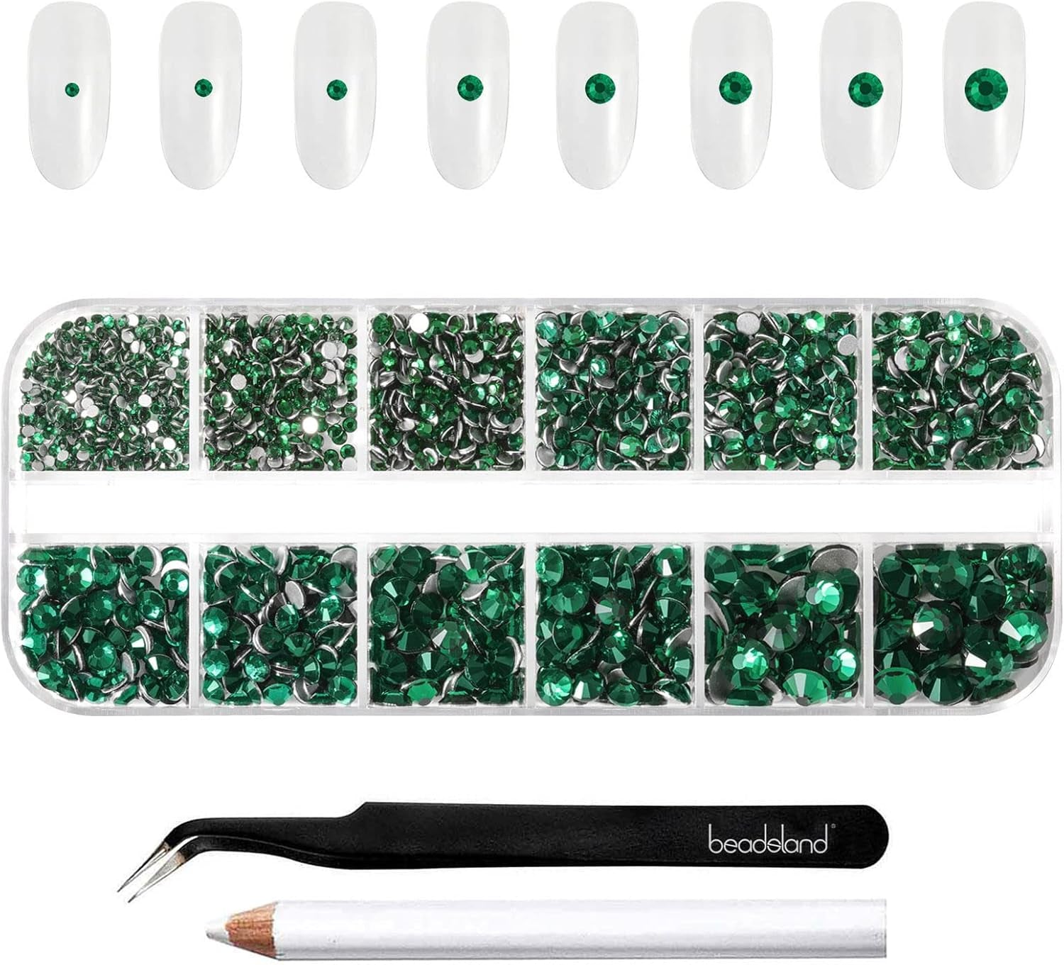 Beadsland 2500Pcs Glas Nailart Strasssteine Kristall Flatback Edelsteine Runde, ​​Für Handwerk Gemischt 8 Größen SS4 ~ SS30 Mit Picking Pinzette Und Stift (Kristall Weiss)