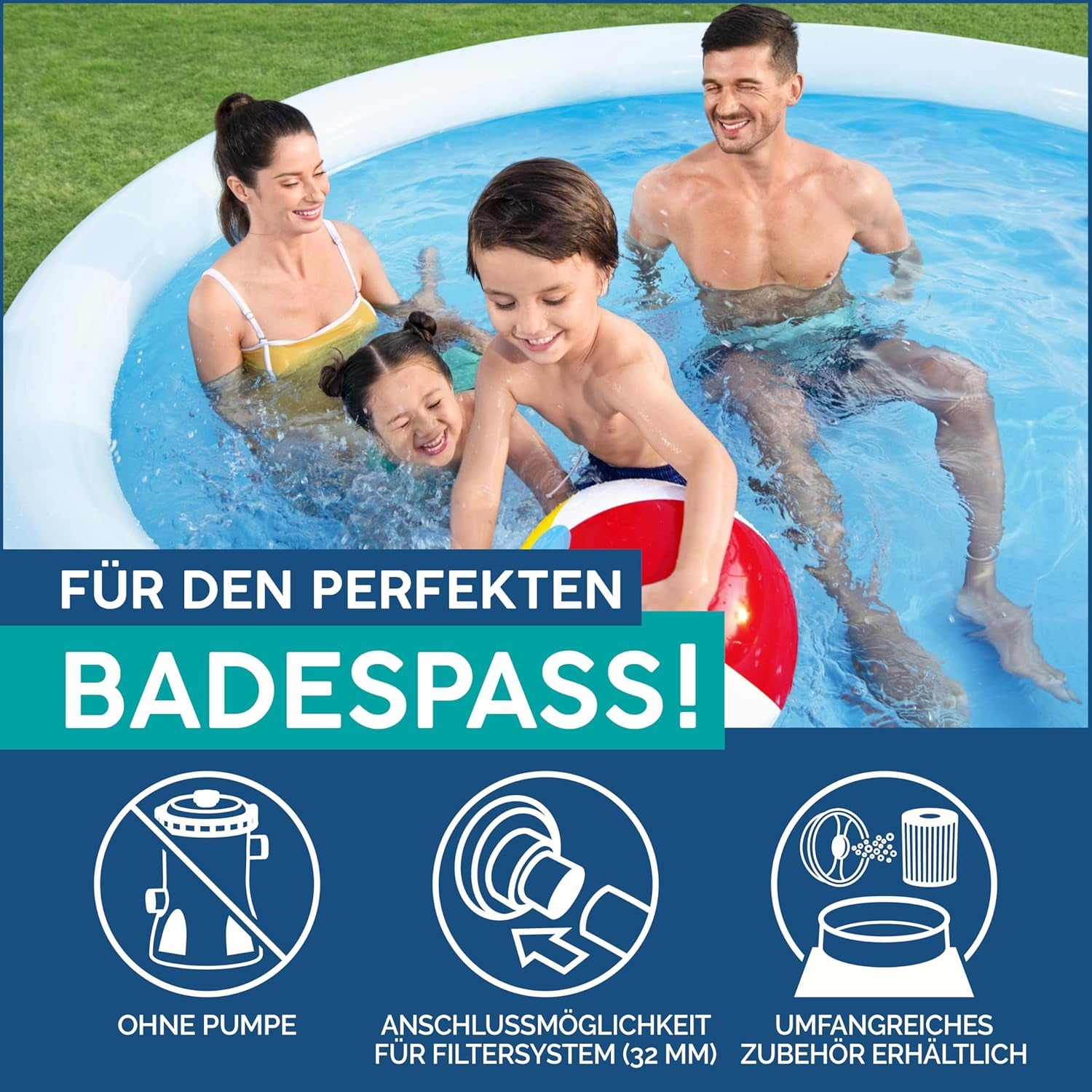 Piscina Bestway Fast Set, sin bomba, azul, 366 x 76 cm, sin accesorios