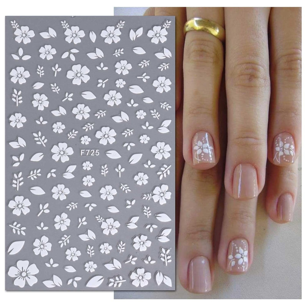 JMEOWIO Nagelsticker Frühling Weiße Blume 9 Blatt Nail Art Sticker Selbstklebend Nagelaufkleber Sommer Blumen Dekoration Nageldesign Zubehör