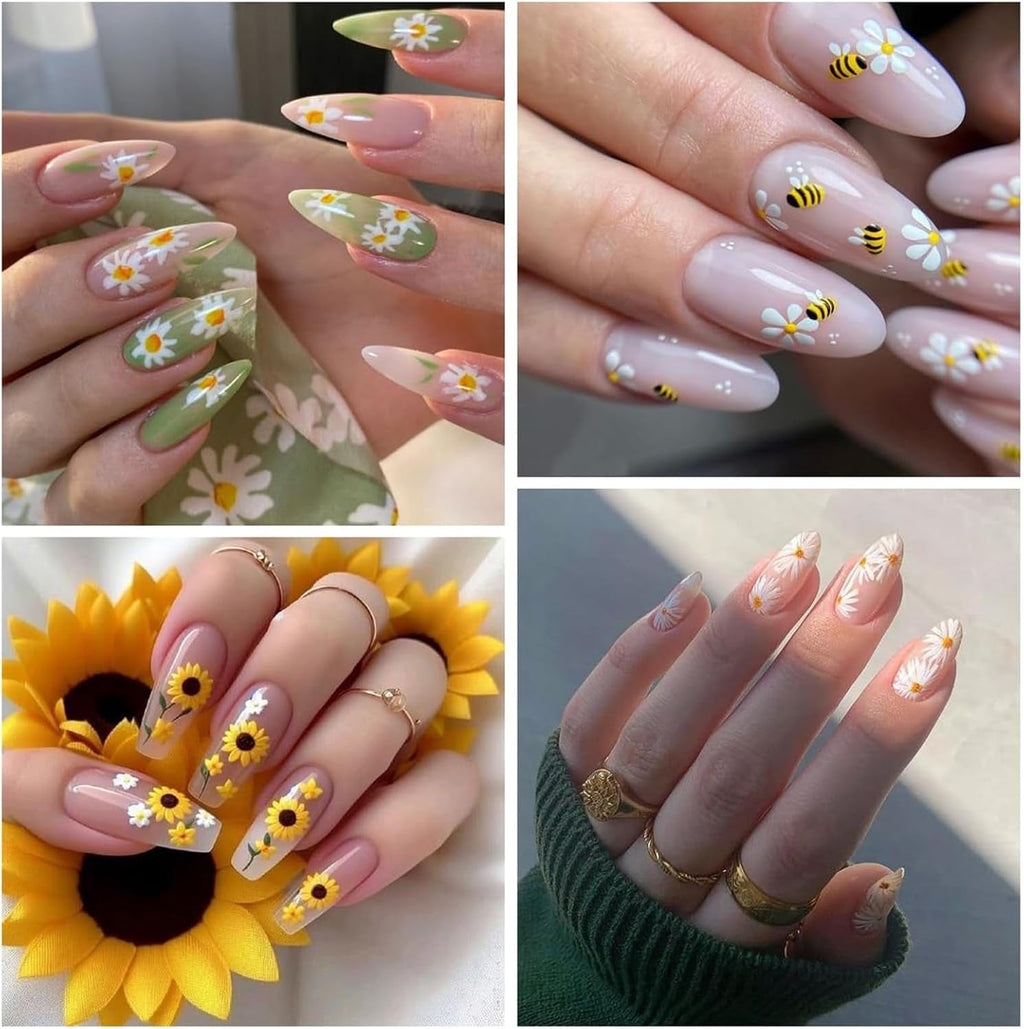 3 Stück Nagelsticker Set-Selbstklebende Nagelfolie Mit Blumen- Und Bienenmotiven-Nail Art Sticker Für Kreatives Nageldesign-Nageltattoos Und Zubehör
