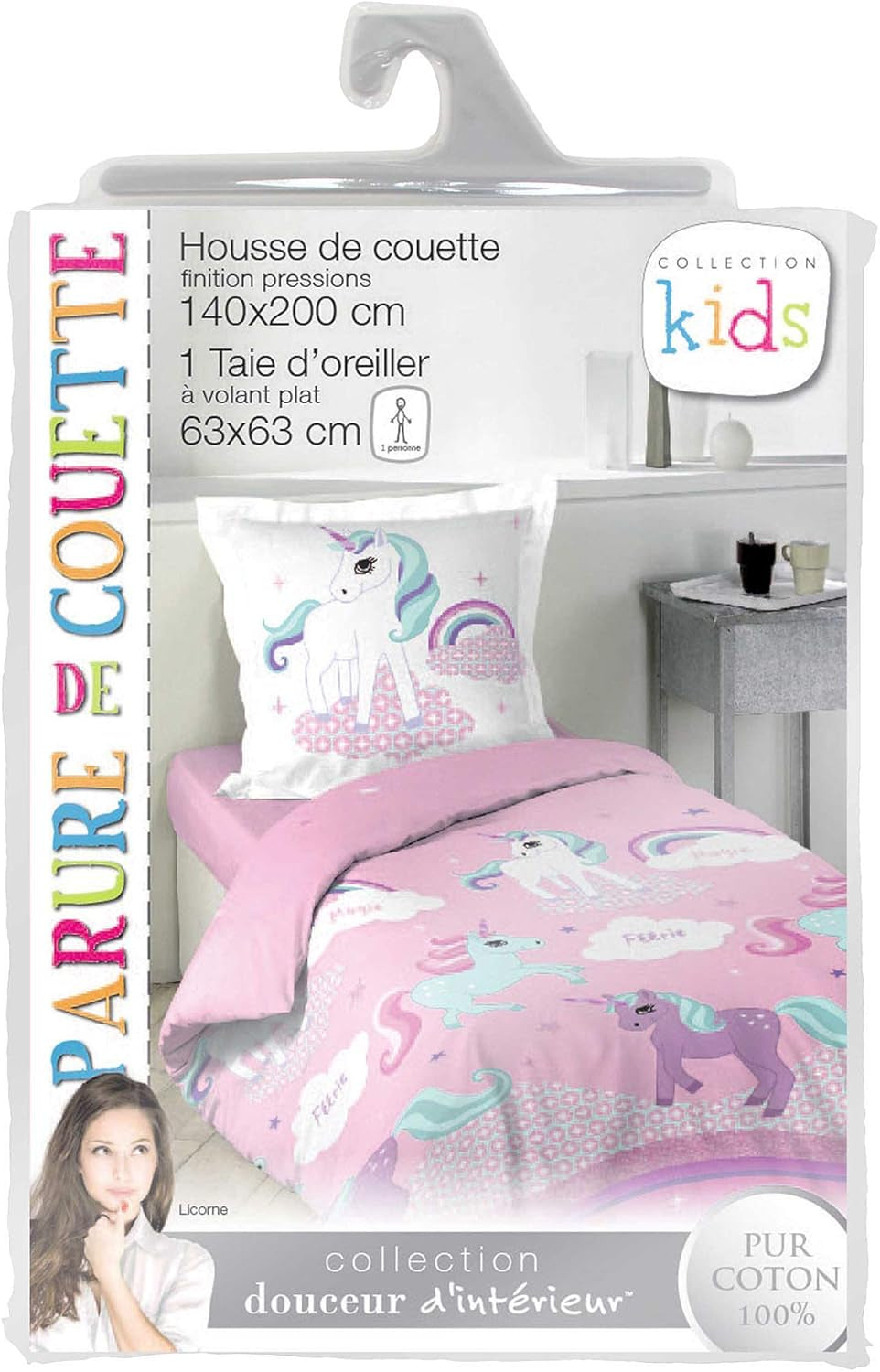 Ropa de cama con funda de almohada Unicornio, algodón Ropa de cama - infantil Naty Shop